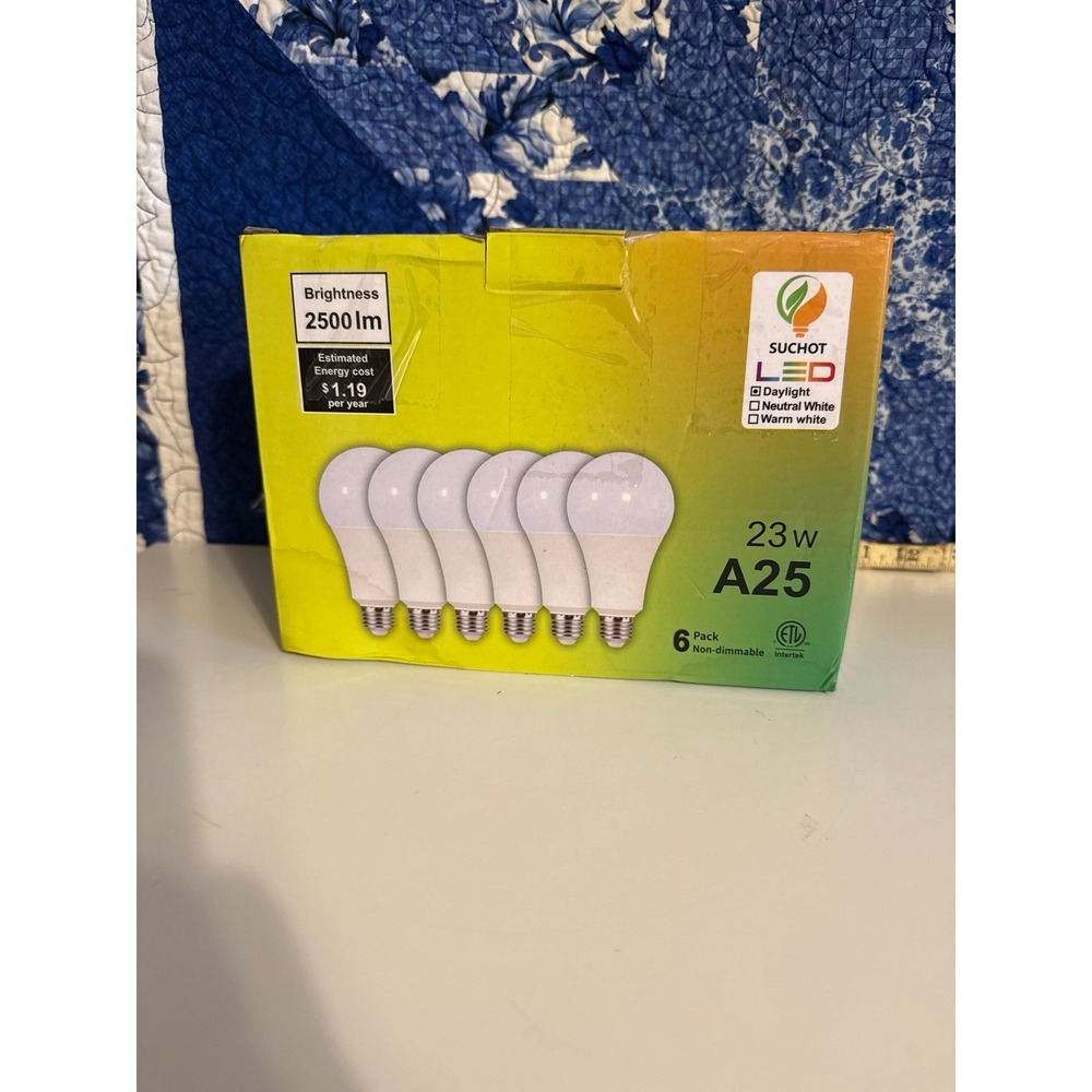 SUCHOT LED Daylight 23W A25 Light Bulbs E26 Base 2500 Lumens 6 Pack Non-Dimmable